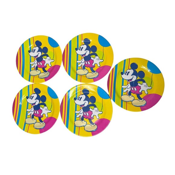 Disney Other - Disney Mickey Mouse Set of 5 10in. Melamine Dinner Plates Yellow Bright Stripes